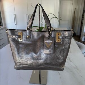 Valentino Metallic Tote Bag - Silver with Gold Hardware